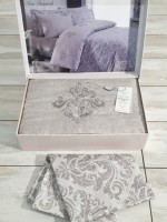 Maison D'or New Damask beige постільна білизна євро 200х220 сатин з вишивкою