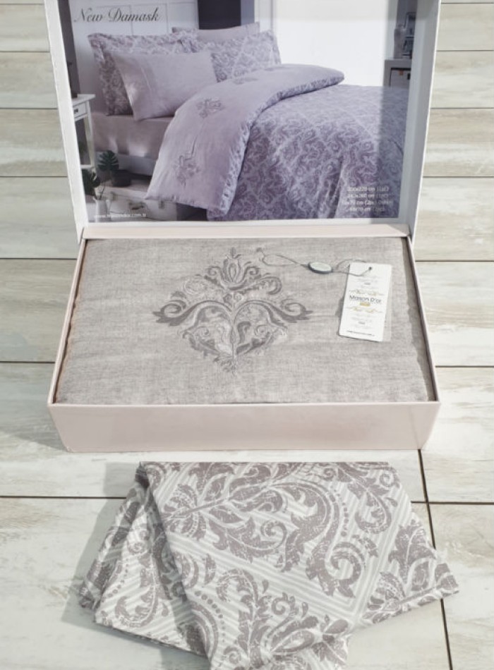 Maison D'or New Damask beige постільна білизна євро 200х220 сатин з вишивкою - Зображення 2