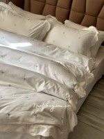 Maison D'or Les Coeurs cream-mint постільна білизна євро 200х220 сатин з аплікацією з сердечок