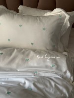 Maison D'or Les Coeurs cream-mint постільна білизна євро 200х220 сатин з аплікацією з сердечок - Зображення 2