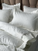 Maison D'or Les Azzures ecru-ecru постільна білизна євро 200х220 сатин з вишивкою бабок - Зображення 4