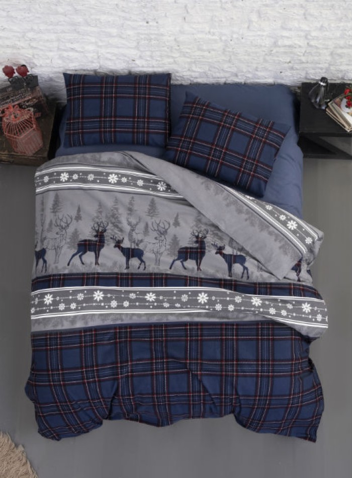 Постільна білизна з простирадлом на резинці First Choice Flannel Happiness Navy Blue євро - Зображення 7