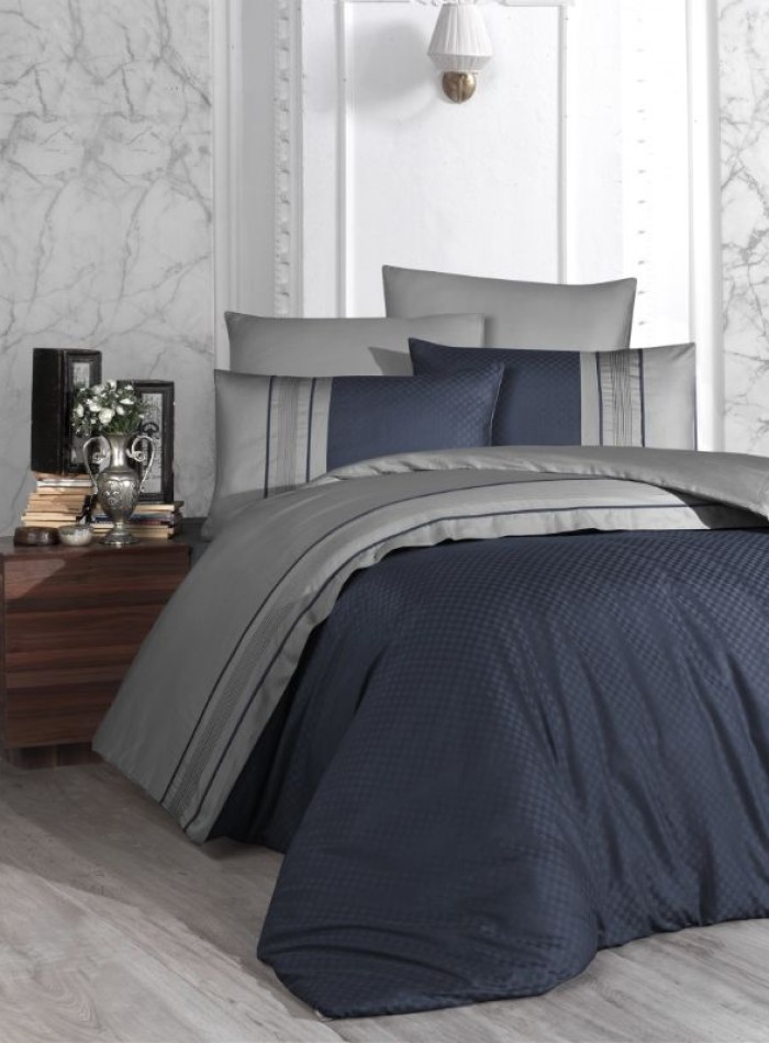 First choice Square Duet Denim&Grey delux сатин постельное белье евро 200х220 — изображение 2