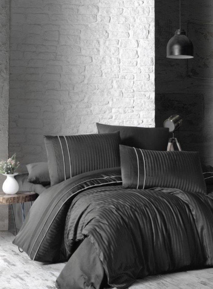 First choice Stripe style anthracite-smoke delux сатин постільна білизна евро 200х220 - Зображення 2