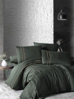 First choice Stripe style dark green delux сатин постельное белье евро 200х220