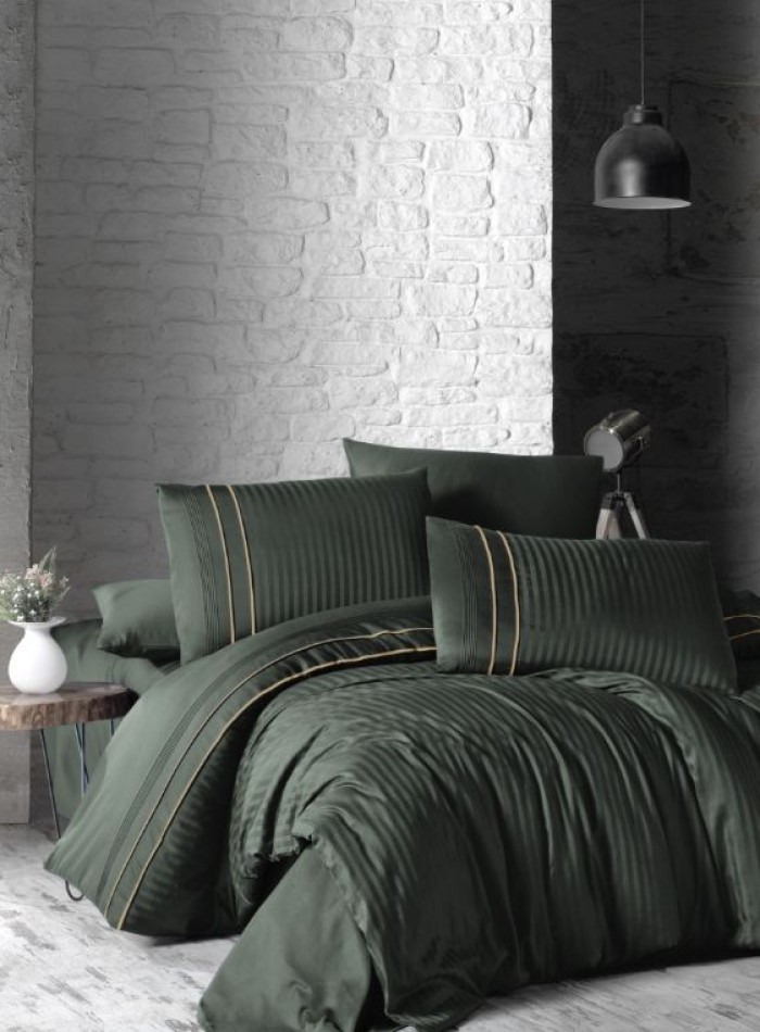 First choice Stripe style dark green delux сатин постельное белье евро 200х220 — изображение 2