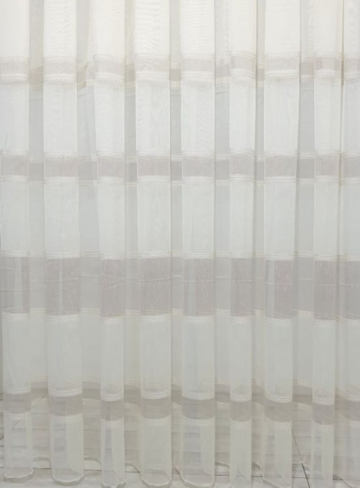 Тюль льон Linen з плетінням беж+кофейний - Зображення 3