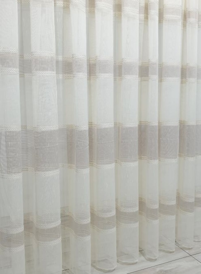 Тюль льон Linen з плетінням беж+кофейний - Зображення 4