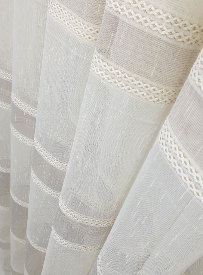 Тюль льон Linen з плетінням беж+кофейний - Зображення 6