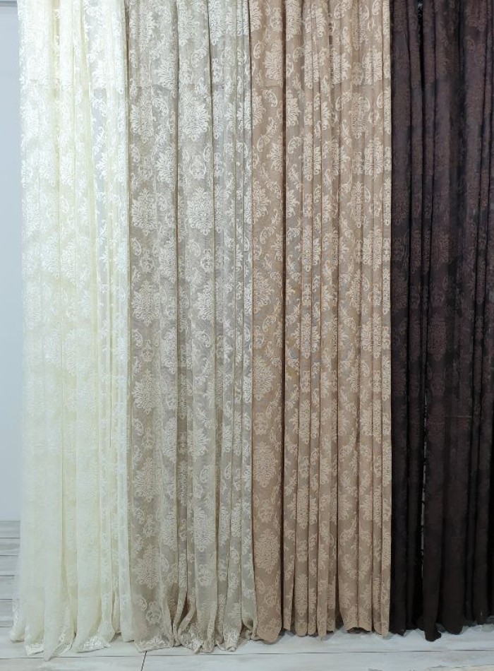 Тюль грек-сетка с жаккардовым узором Jacquard бежевый — изображение 7