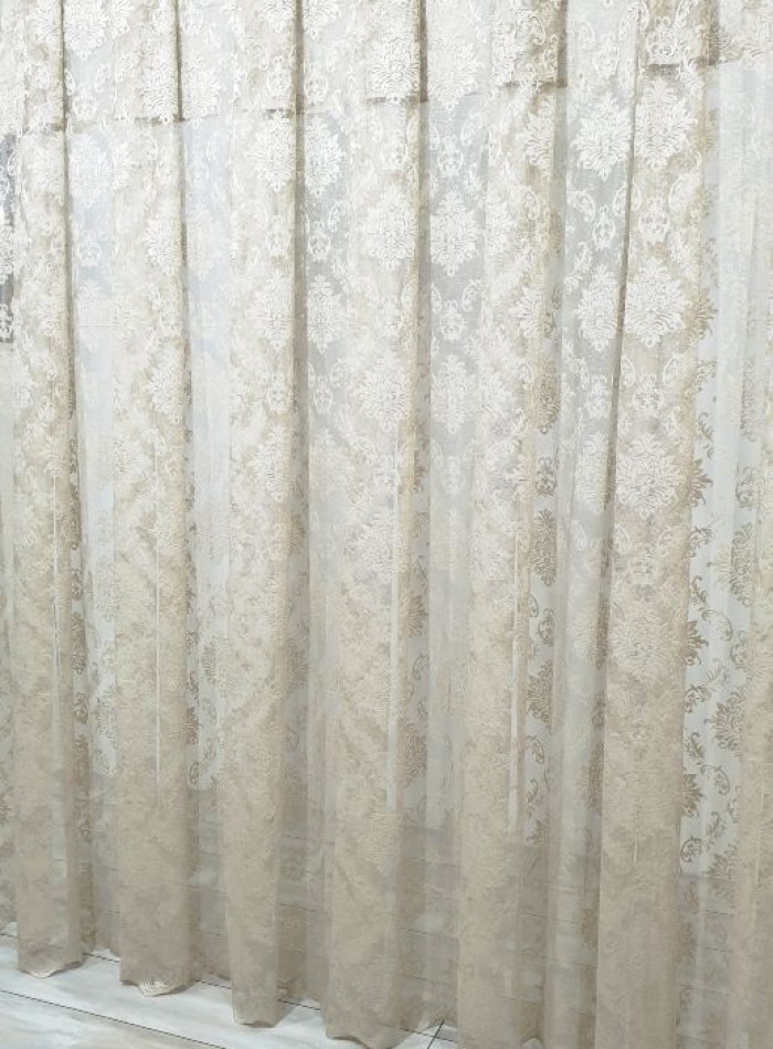 Тюль грек-сетка с жаккардовым узором Jacquard бежевый — изображение 2