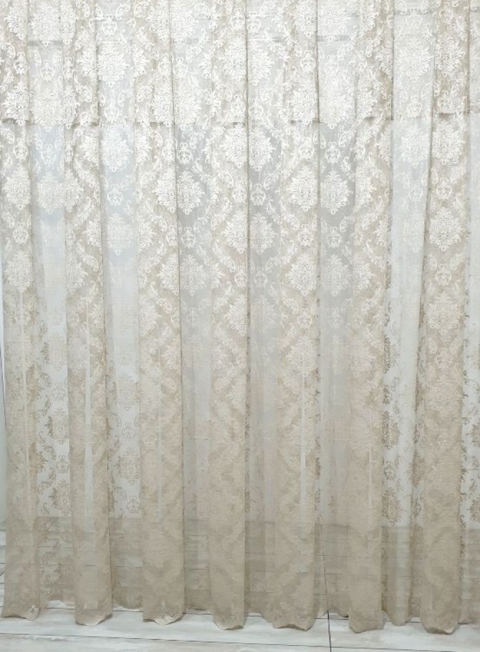 Тюль грек-сетка с жаккардовым узором Jacquard бежевый — изображение 3