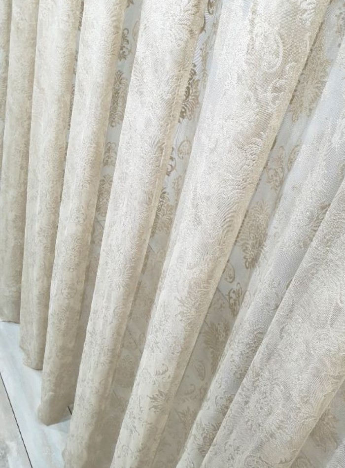 Тюль грек-сетка с жаккардовым узором Jacquard бежевый — изображение 4