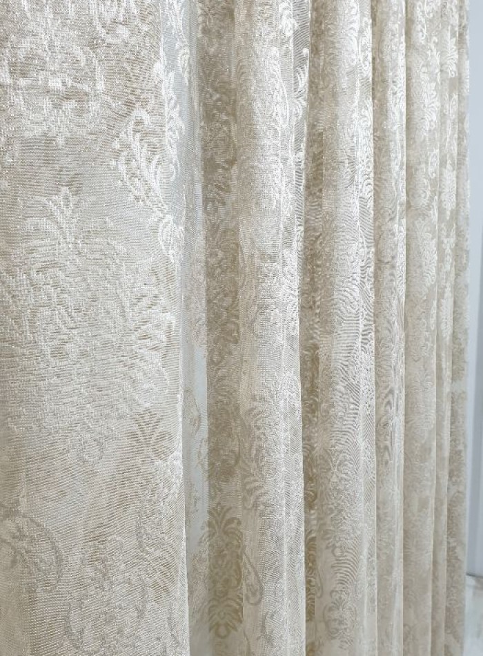 Тюль грек-сетка с жаккардовым узором Jacquard бежевый — изображение 5