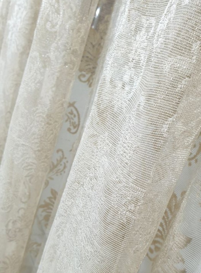 Тюль грек-сетка с жаккардовым узором Jacquard бежевый — изображение 6