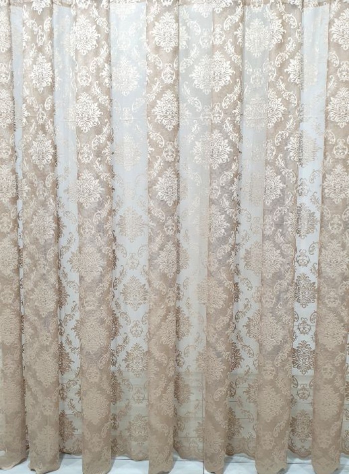 Тюль грек-сетка с жаккардовым узором Jacquard кофейный — изображение 3