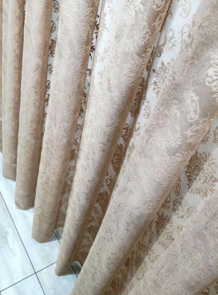 Тюль грек-сетка с жаккардовым узором Jacquard кофейный — изображение 4