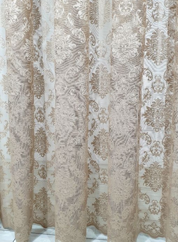 Тюль грек-сетка с жаккардовым узором Jacquard кофейный — изображение 5