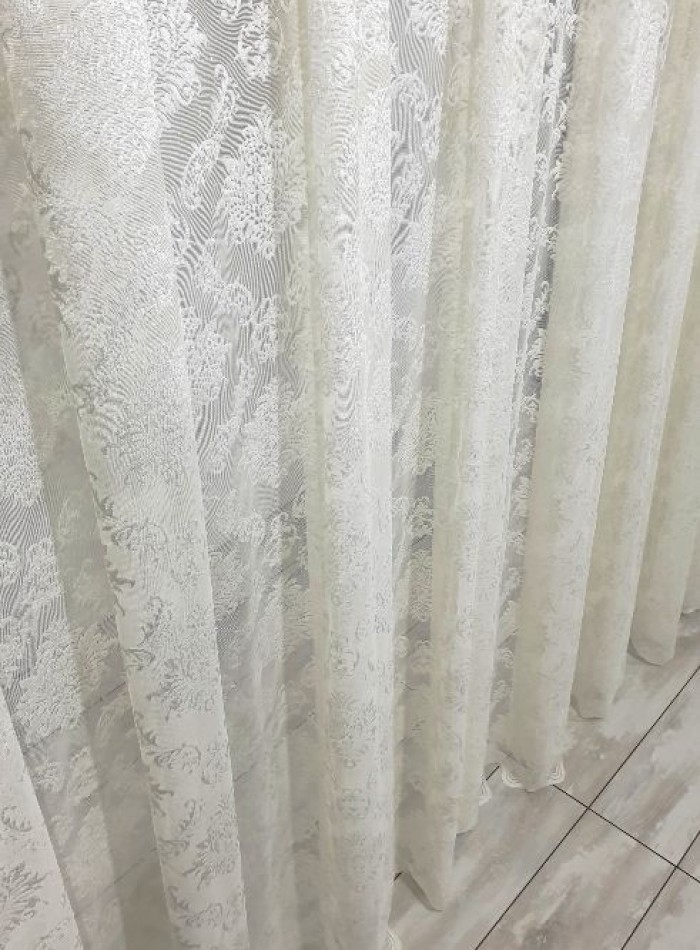 Тюль грек-сетка с жаккардовым узором Jacquard кремовый — изображение 5