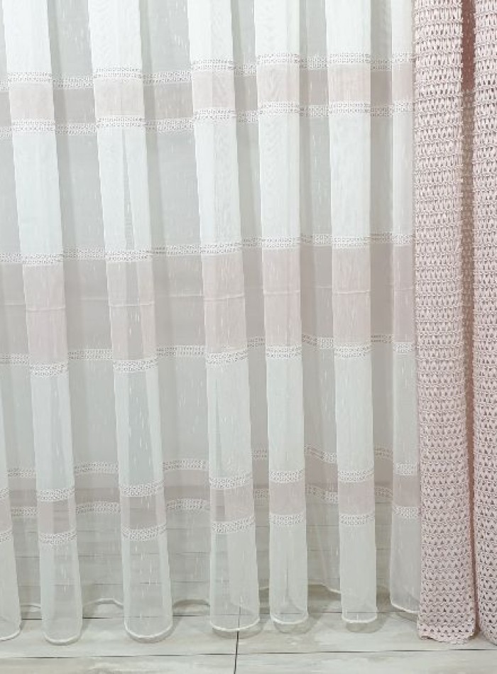 Тюль льон Linen з плетінням крем+пудра - Зображення 6