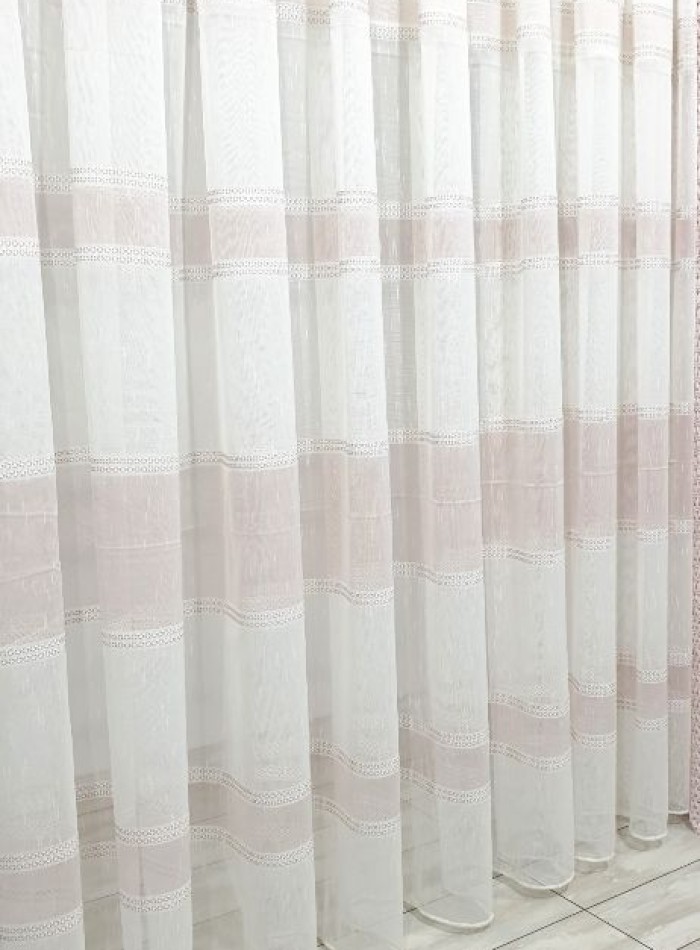Тюль льон Linen з плетінням крем+пудра - Зображення 2