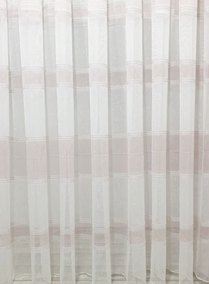 Тюль льон Linen з плетінням крем+пудра - Зображення 3