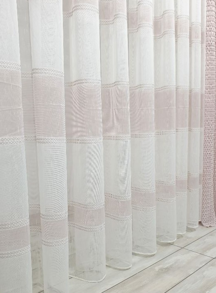 Тюль льон Linen з плетінням крем+пудра - Зображення 4