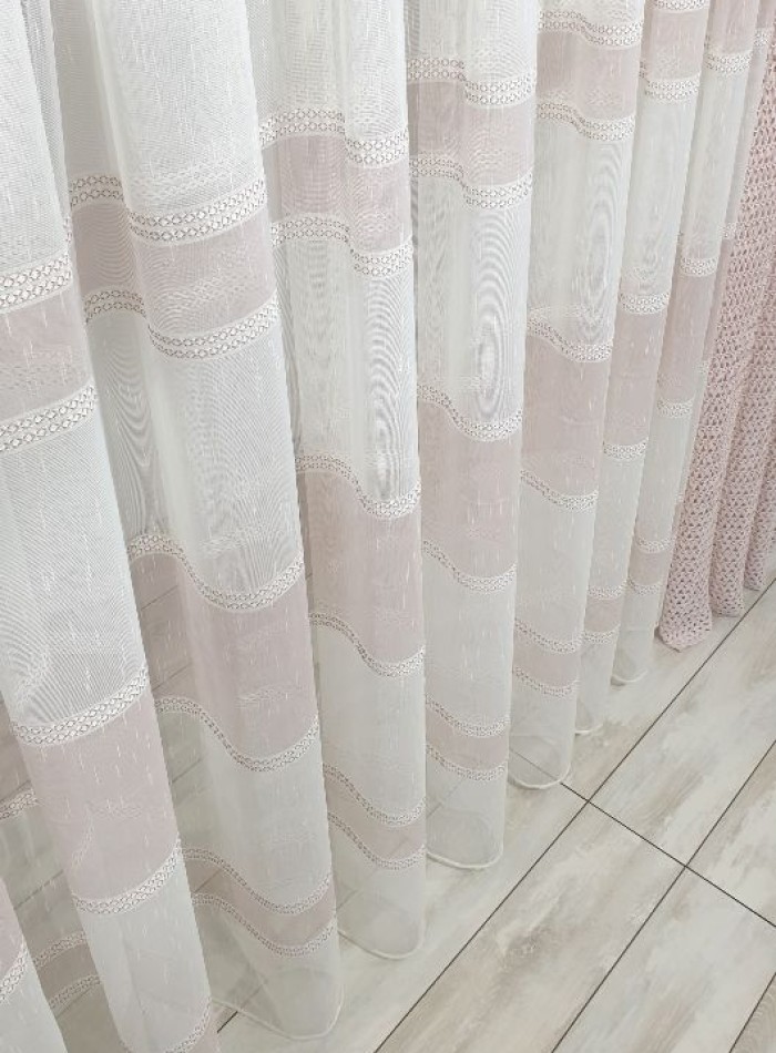Тюль льон Linen з плетінням крем+пудра - Зображення 5