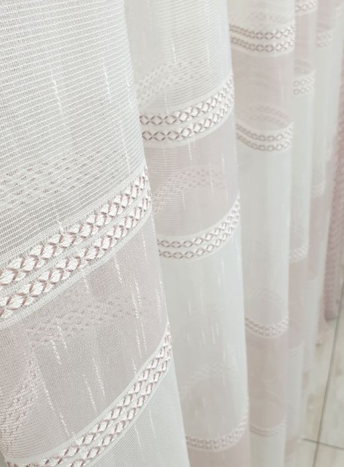 Тюль льон Linen з плетінням крем+пудра - Зображення 7
