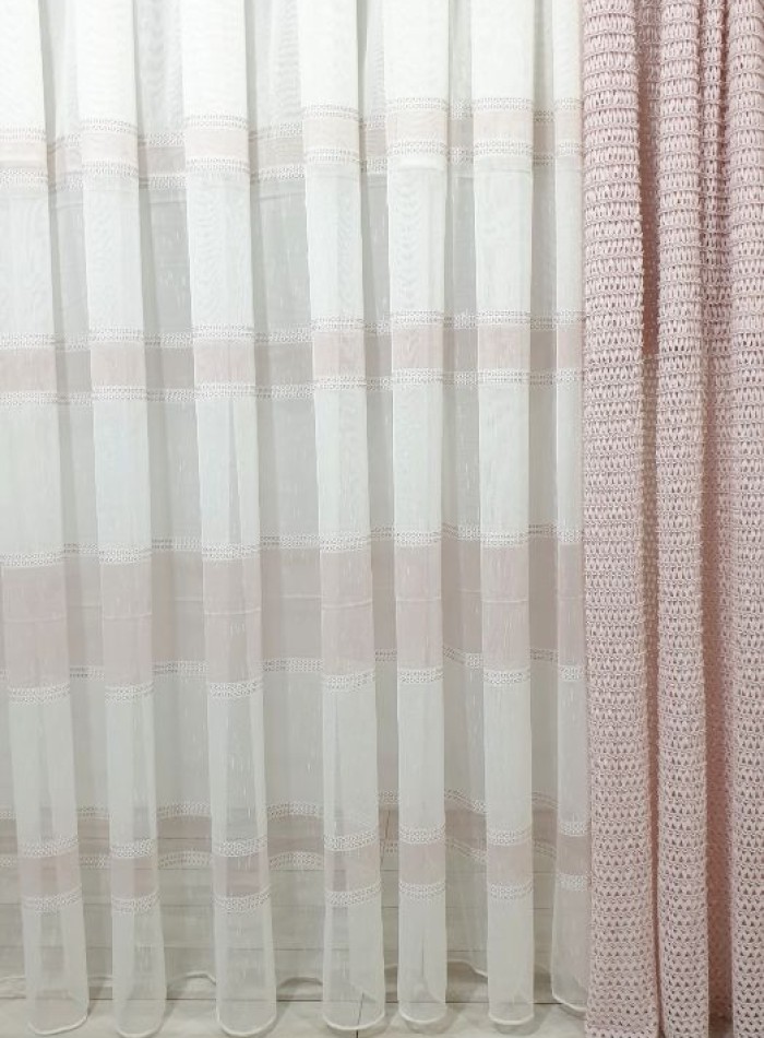 Тюль льон Linen з плетінням крем+пудра - Зображення 8