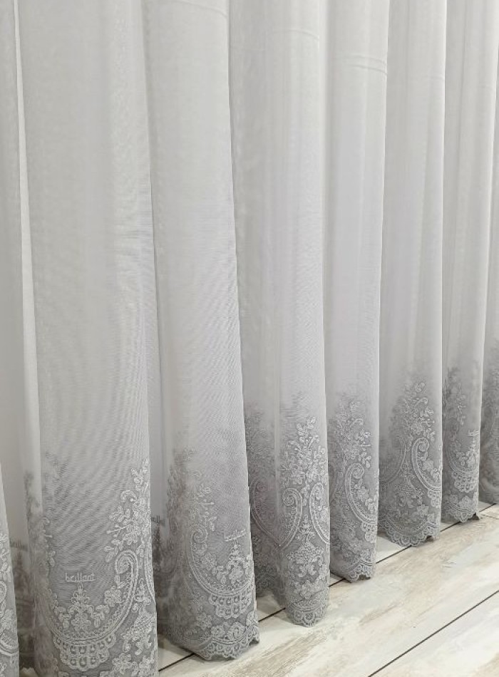 Тюль грек-сітка Bridalveil сірий з блиском - Зображення 6