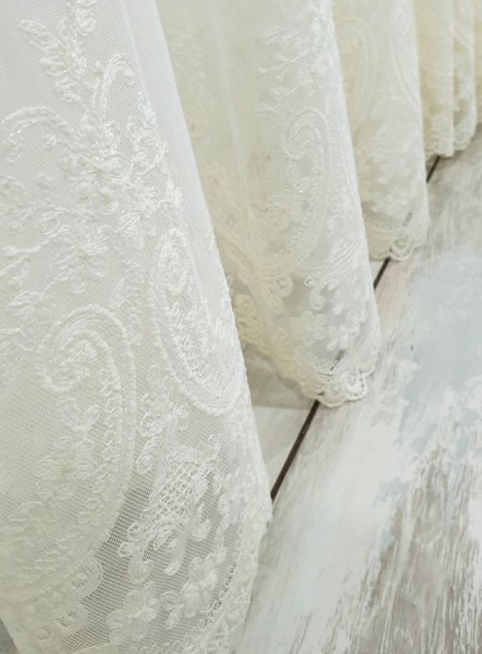 Тюль грек-сітка Bridalveil кремовий з блиском - Зображення 6