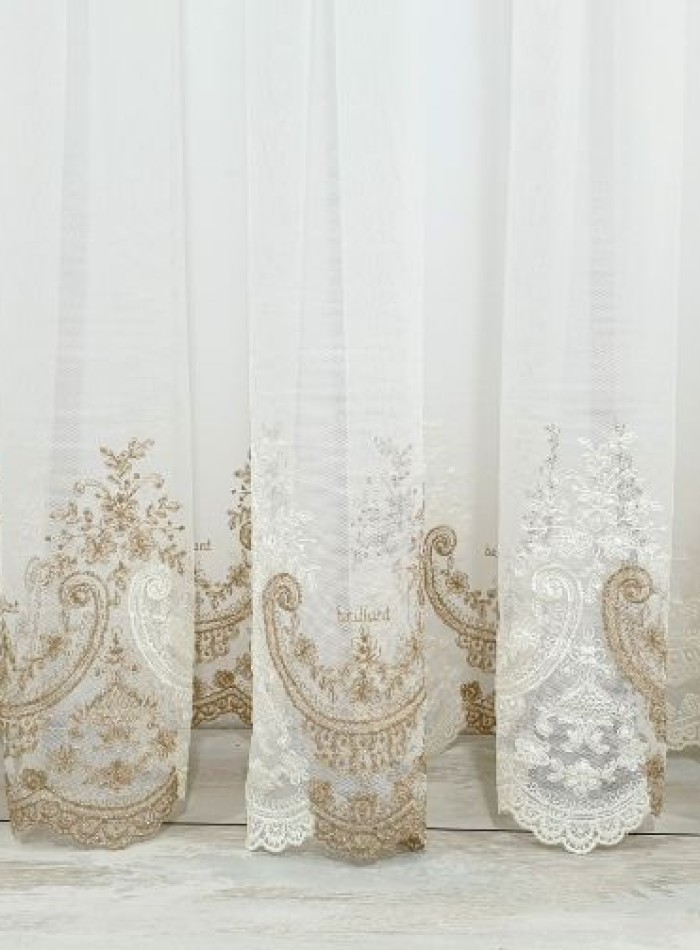 Тюль грек-сітка Bridalveil кремовий+коричневий з блиском - Зображення 2