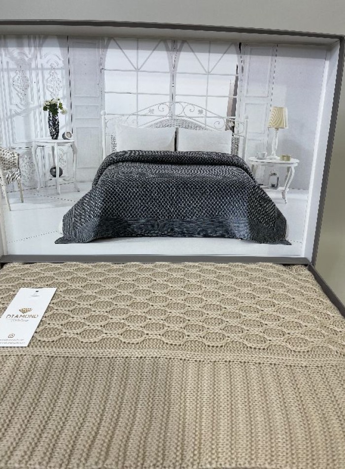 Diamond Silvia вязаный плед бежевый 220х240 Турция — изображение 3