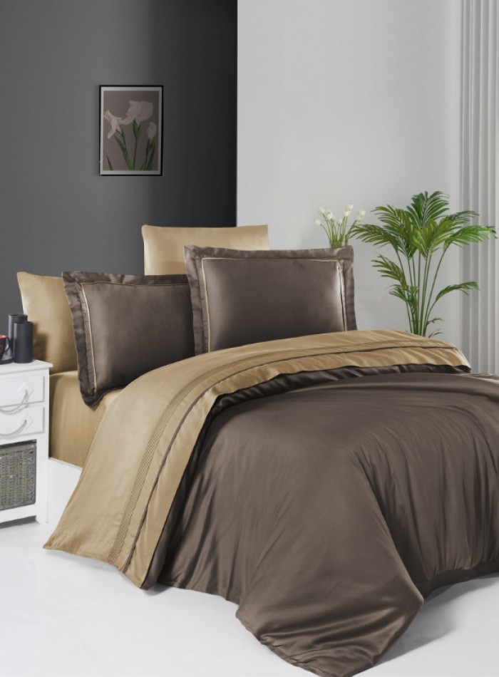 First choice Serenity Brown & Caramel delux сатин постельное белье евро 200х220 — изображение 2