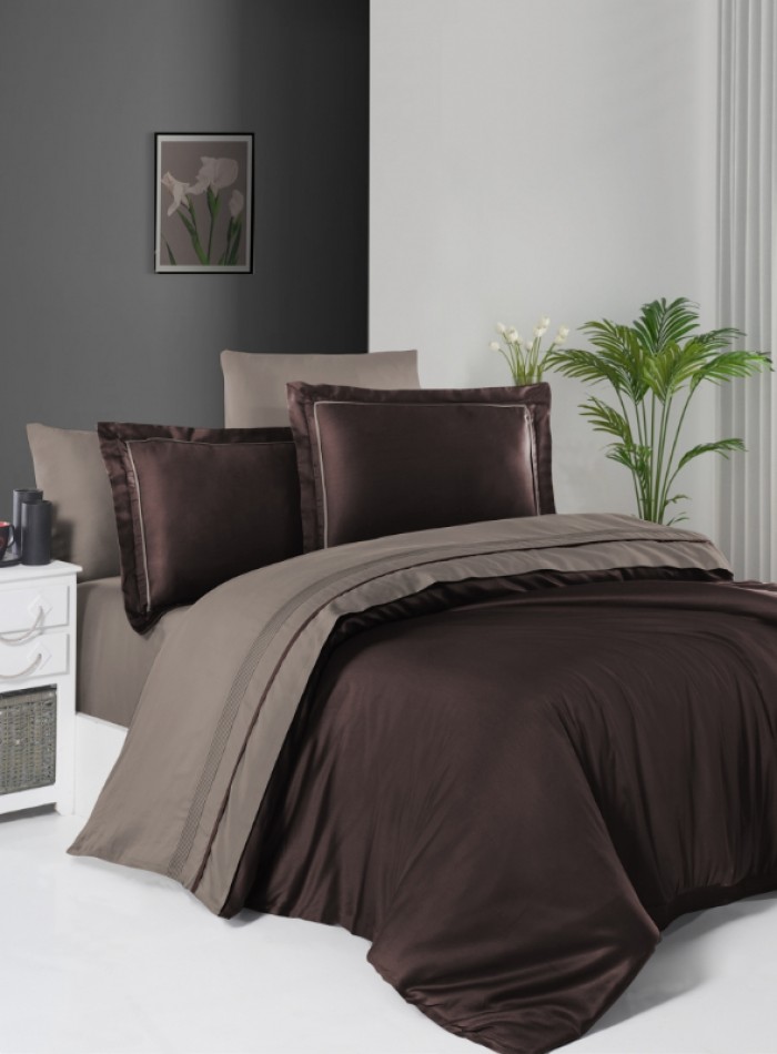 First choice Serenity Dark Brown & Mink delux сатин постільна білизна євро 200х220 - Зображення 2