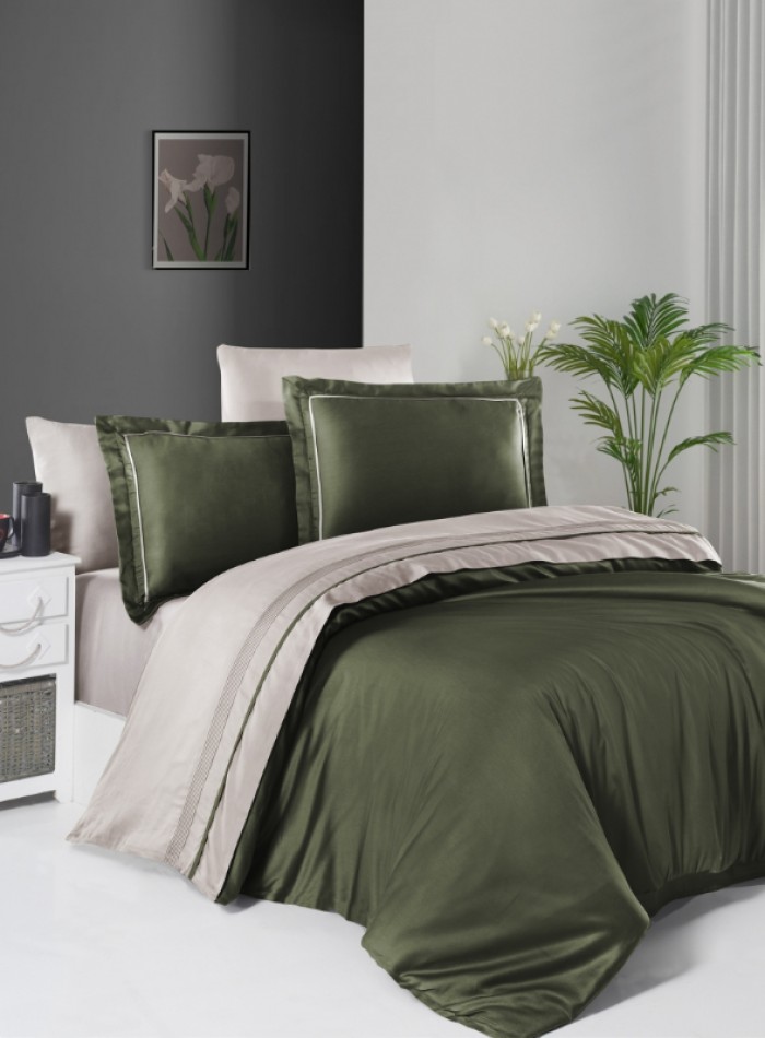 First choice Serenity Dark Green & Sand delux сатин постельное белье евро 200х220 — изображение 2
