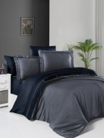 First choice Serenity Dark Grey & Navy Blue delux сатин постільна білизна євро 200х220