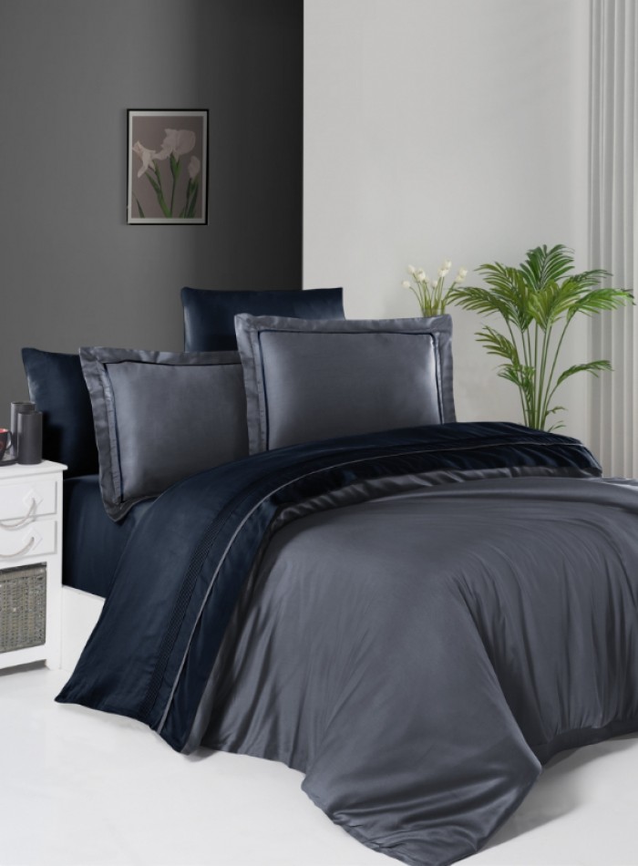 First choice Serenity Dark Grey & Navy Blue delux сатин постільна білизна євро 200х220 - Зображення 2