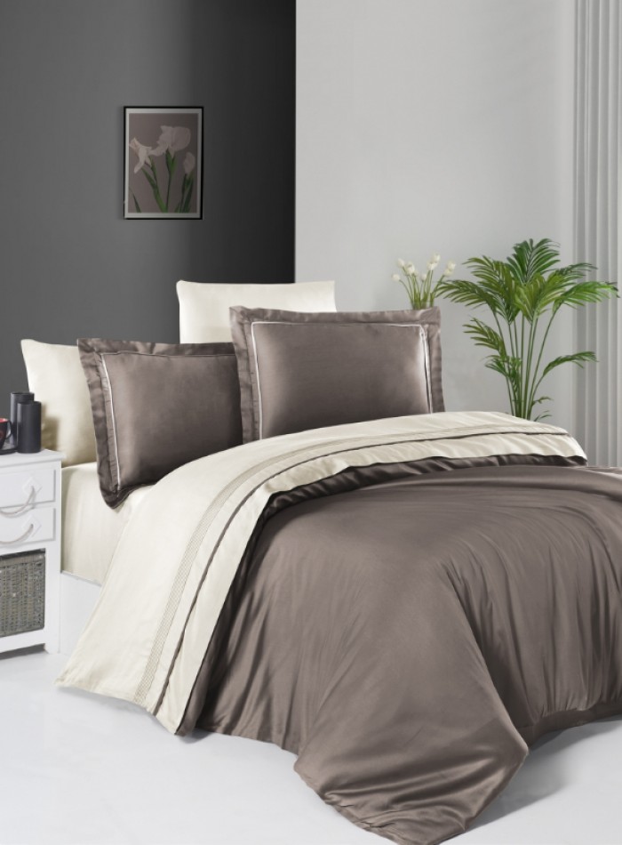 First choice Serenity Mink & Cream delux сатин постельное белье евро 200х220 — изображение 2