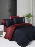 First choice Serenity Navy Blue & Dark Red delux сатин постельное белье евро 200х220
