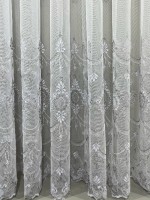 Тюль грек-сетка с узором Hanging серый с белым Турция