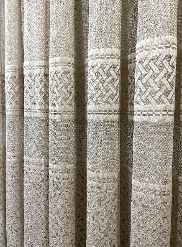Тюль грек-сітка з плетінням Wicker бежевий Туреччина - Зображення 3