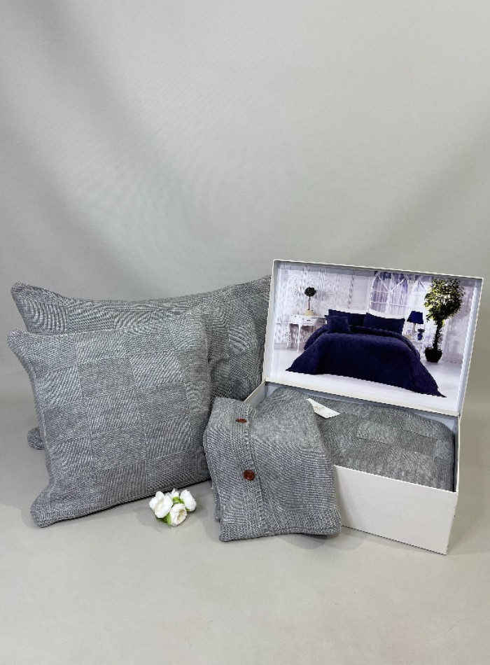 Diamond Alegra вязаный плед с наволочками 220х240 L.Grey Турция — изображение 4