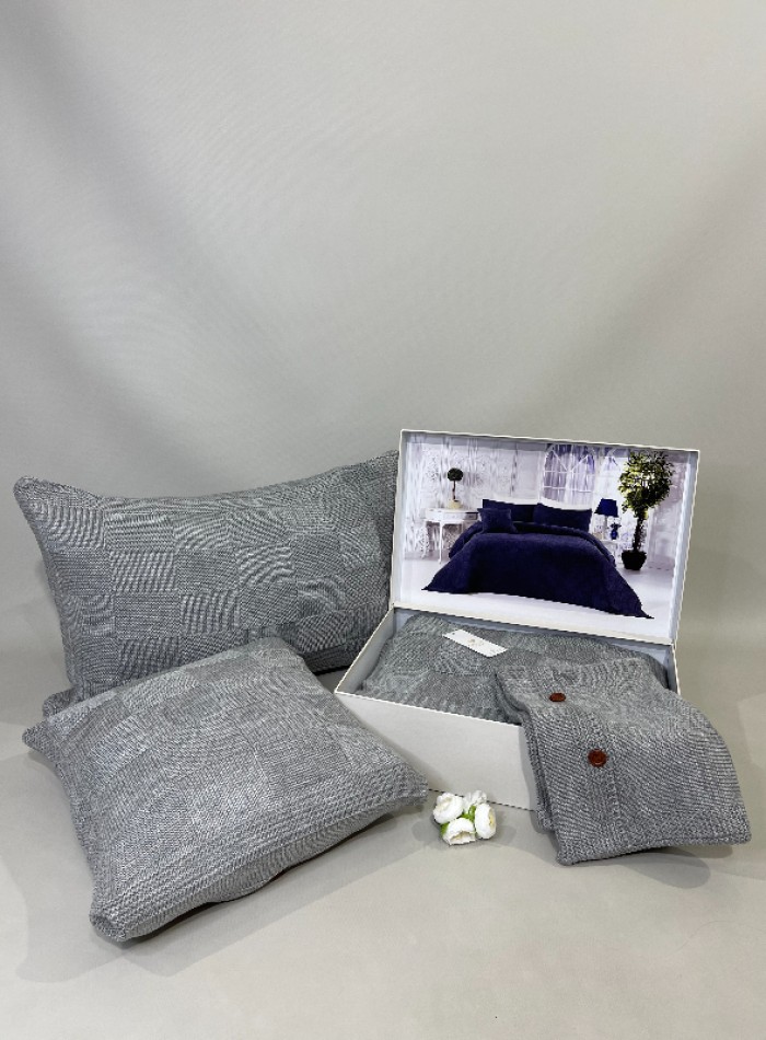 Diamond Alegra вязаный плед с наволочками 220х240 L.Grey Турция — изображение 2