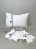 Постельное белье Maison D'or Maison Deluxe white-navy 200x220см сатин с вышивкой