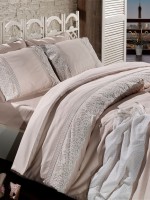 Постільна білизна Maison D'or Gloria Beige 200x220см сатин з мереживом - Зображення 2