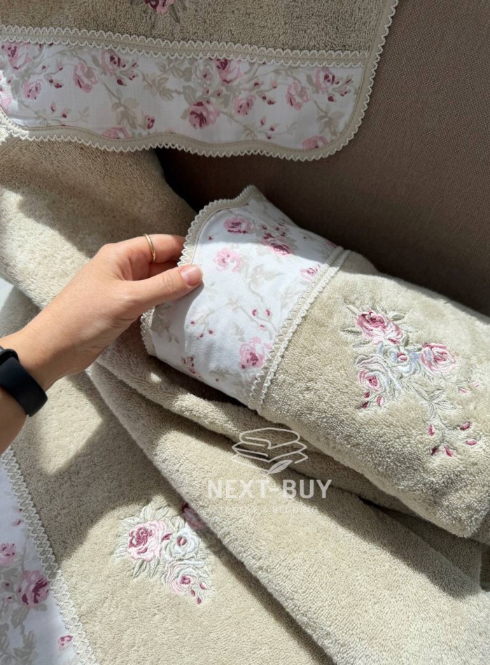 Набір махрових рушників Maison D'or Lady Roses Beige 3шт. бежевий - Зображення 6