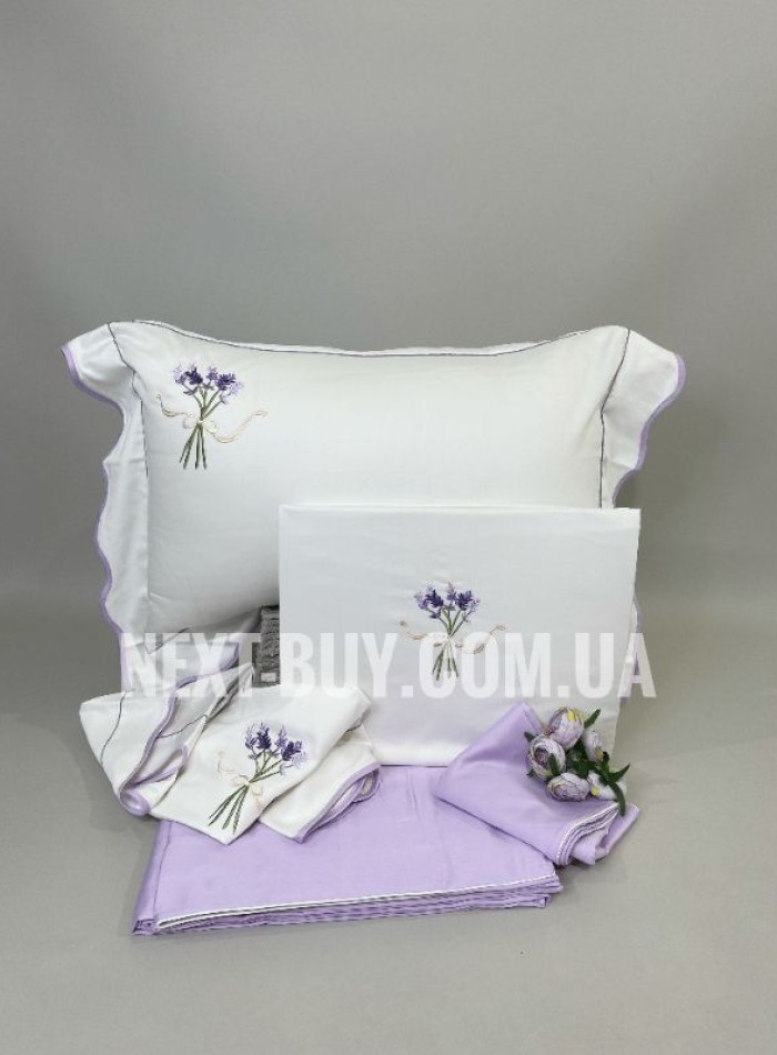 Maison D'or Lavander Embrodery lilac постільна білизна євро 200х220 сатин з вишивкою - Зображення 7