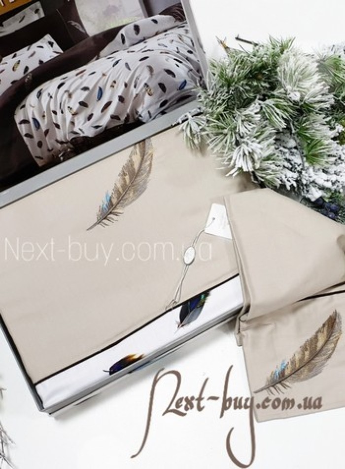 Maison D'or Pulume Volante beige постельное белье семейное 160x220см-2шт. сатин с вышивкой — изображение 2